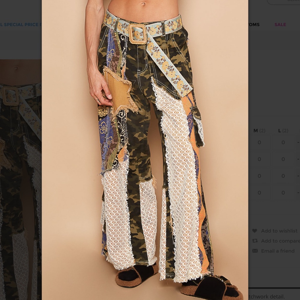 POL Camo and Lace Flare Jeans